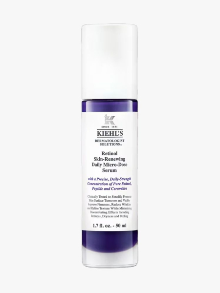 Kiehl’s Micro-Dose Anti-Aging Retinol Serum in branded component on a light gray background
